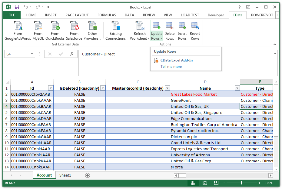 CData Excel Add-In for Salesforce
