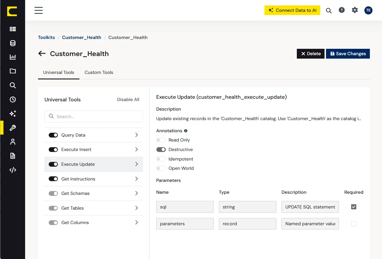 Agents performing governed read, write, update, and delete operations