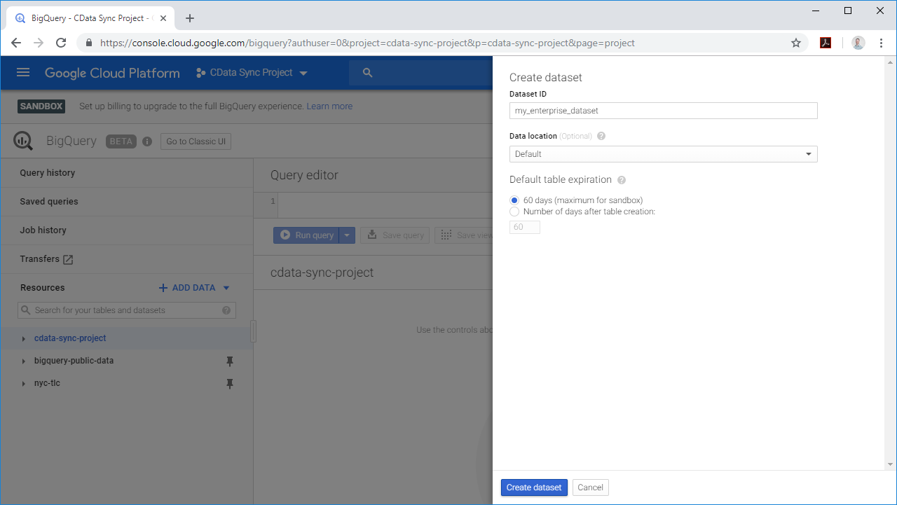 Create a New Dataset in BigQuery