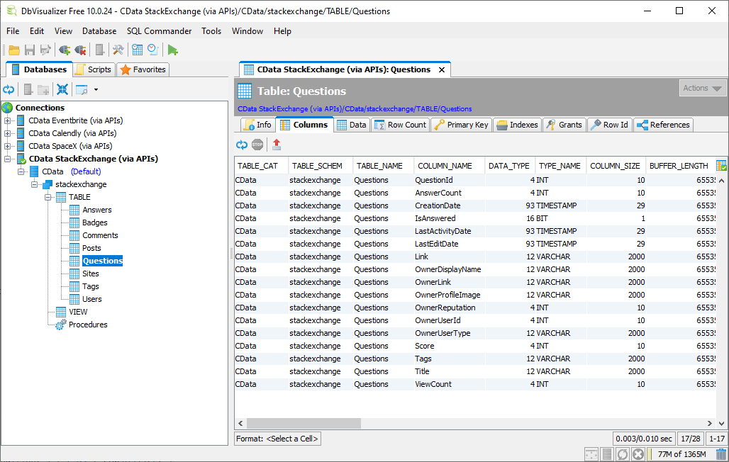 API Profile メタデータをDbVisualizer で確認