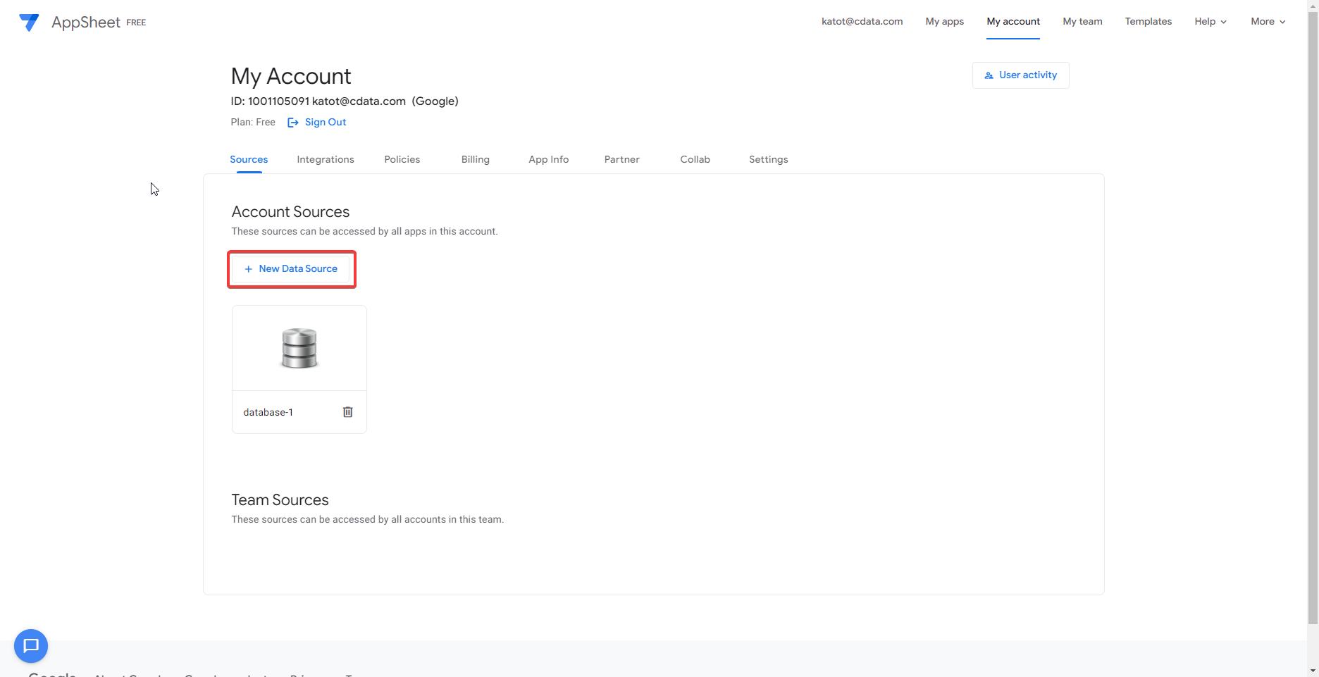 AppSheet で新規データソースを作成