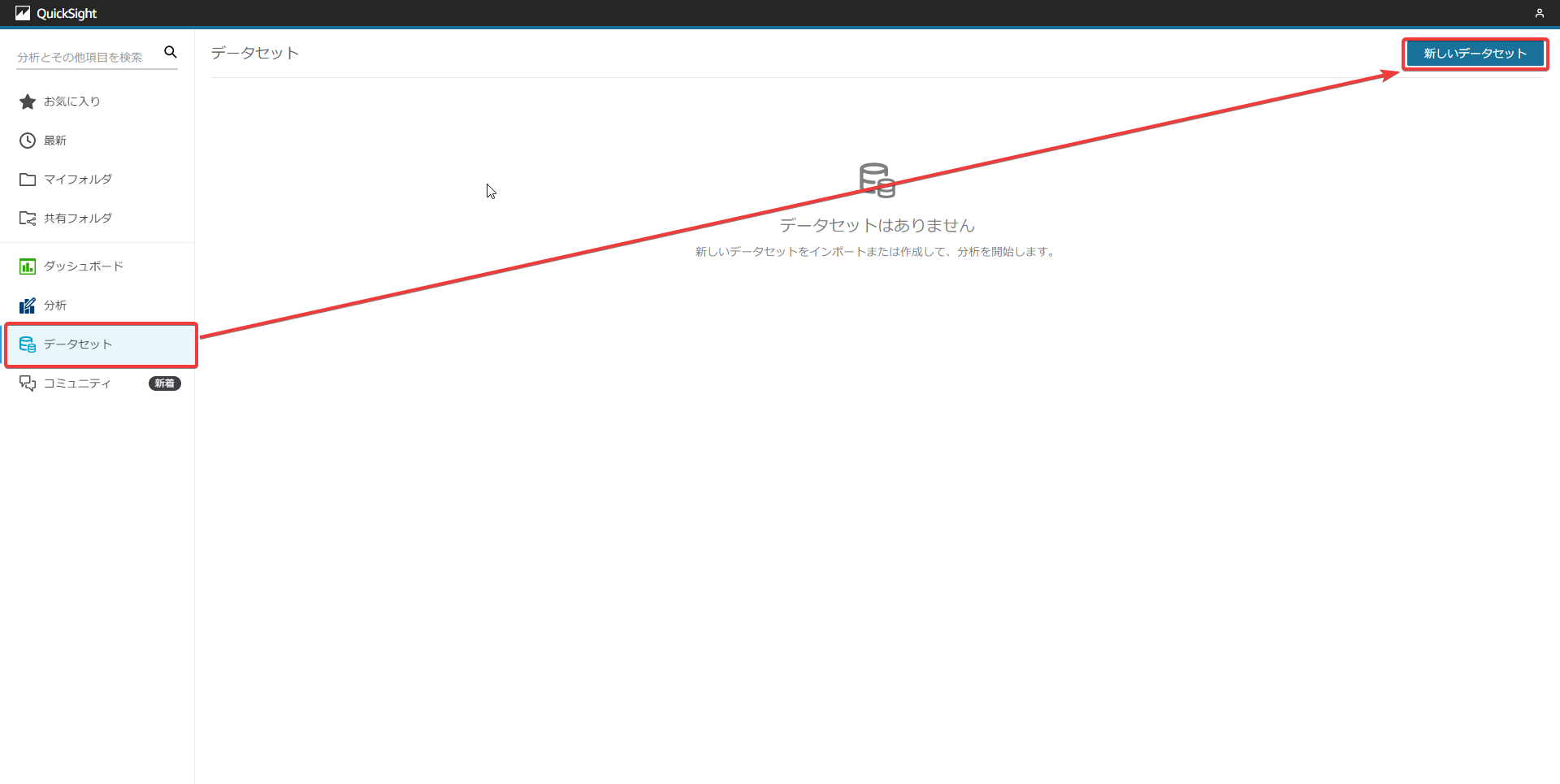 QuickSight からデータセットを新規作成