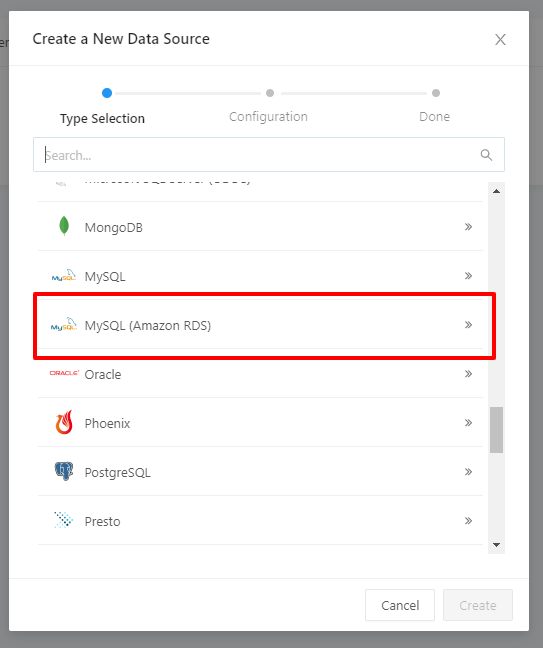 「MySQL (Amazon RDS)」を使用