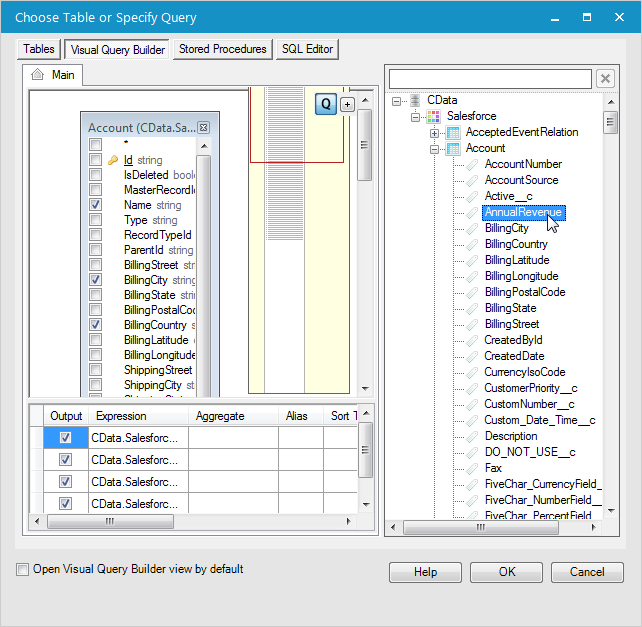 テーブルとフィールドの選択 (Salesforce の場合).