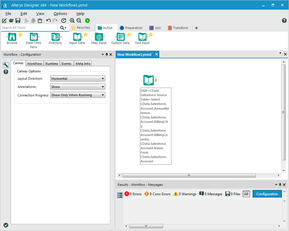 設定されたData Input toolにてquery定義の完了.