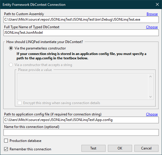 The next step of the wizard, where the data model assembly is imported.