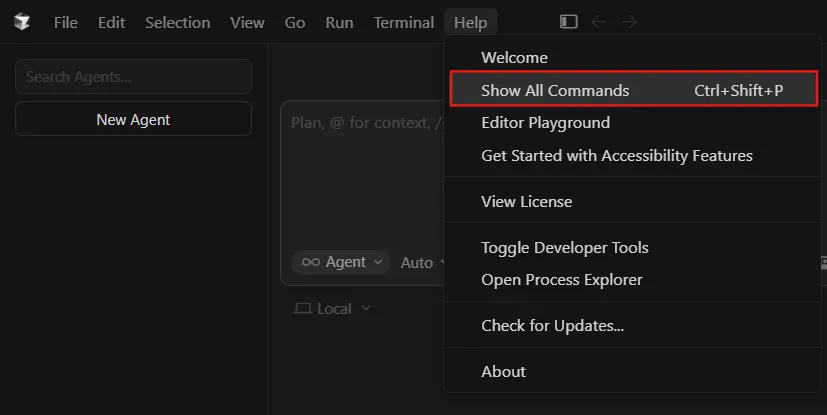Open the Command Palette in Cursor