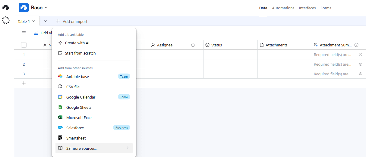 Click Add or Import and select more sources