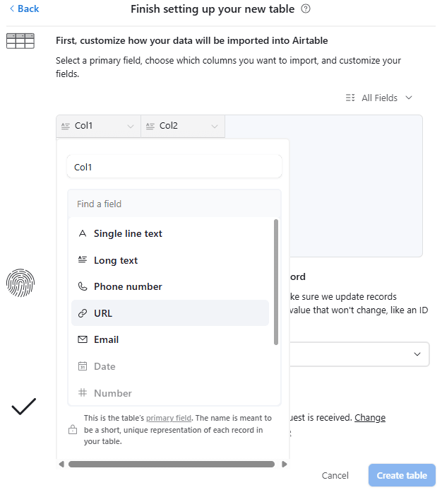 Select column field type
