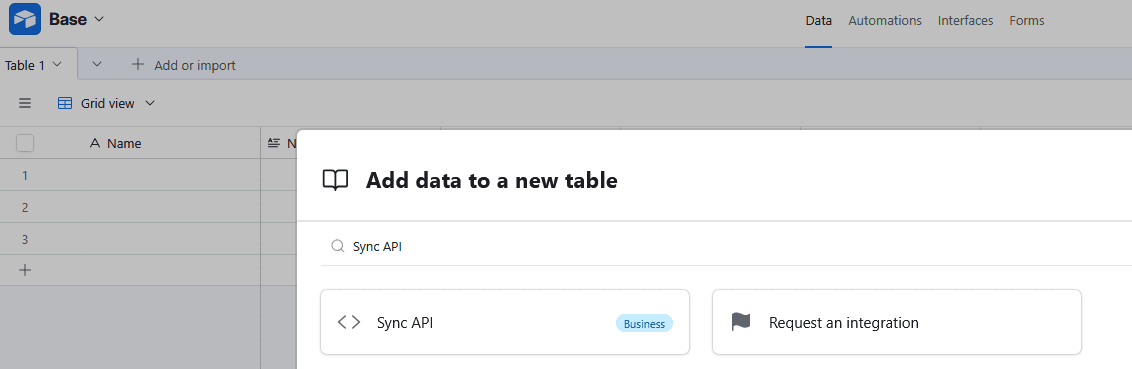 Select the Sync API connector