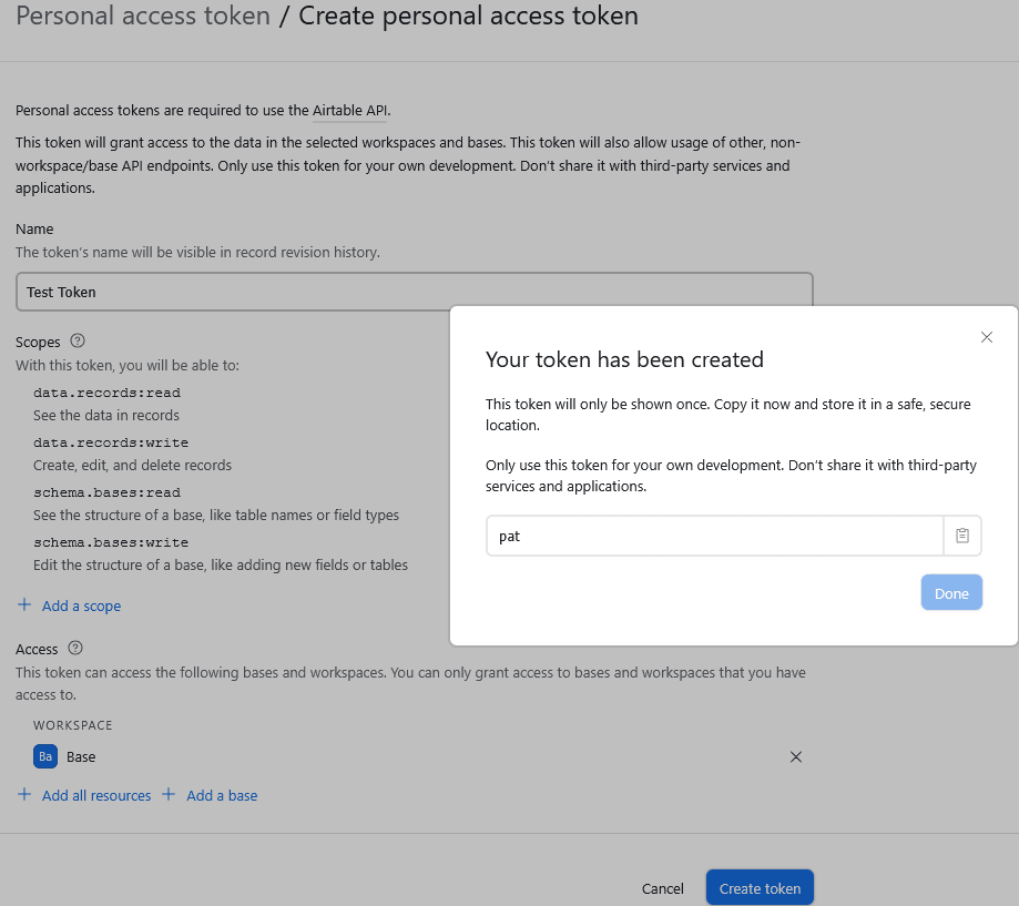 Personal access token created