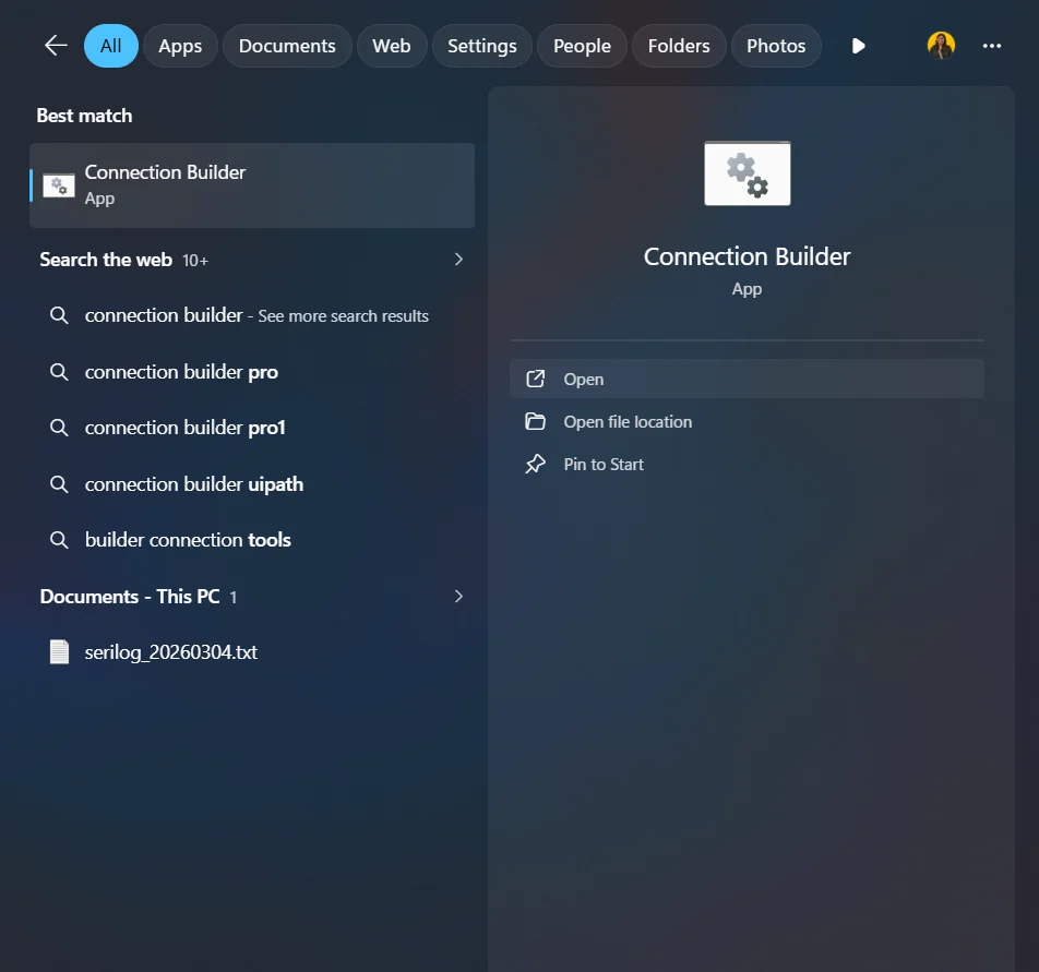 Launch Connection Builder from the Start menu