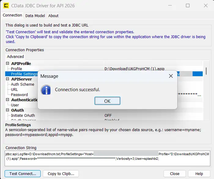 Successful UKG Pro HCM connection test Successful UKG Pro HCM connection test
