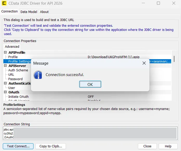 Successful UKG Pro WFM connection test Successful UKG Pro WFM connection test