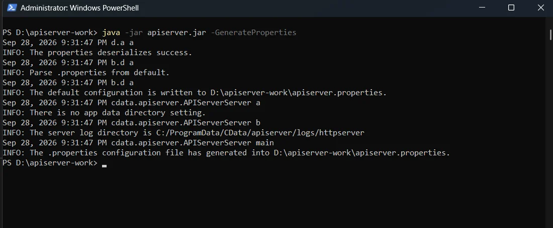 Generating apiserver.properties with the -GenerateProperties flag Generating apiserver.properties with the -GenerateProperties flag