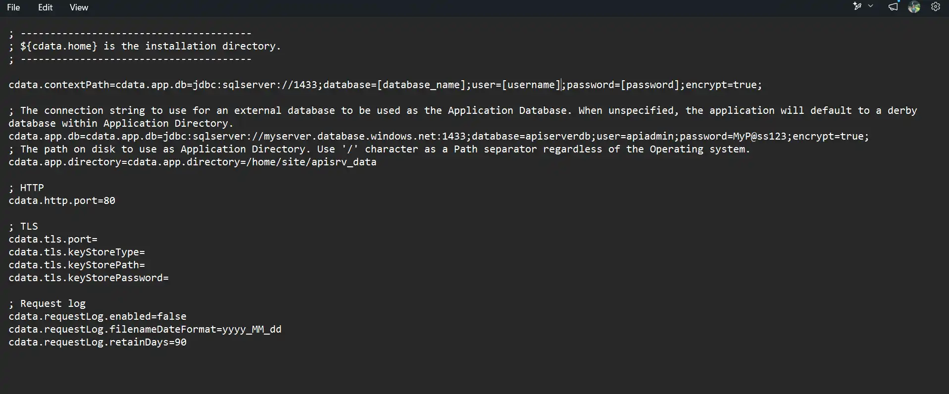 apiserver.properties with the config database, data directory, and port set apiserver.properties with the config database, data directory, and port set