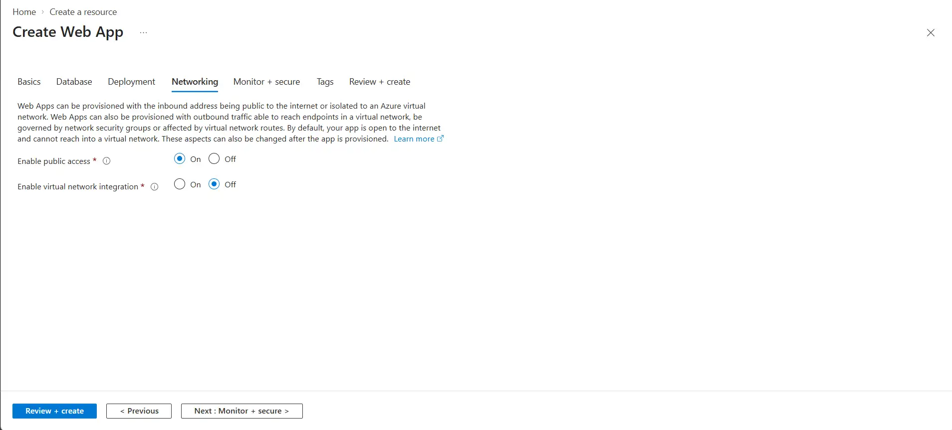 Enable public access in Networking Enable public access in Networking