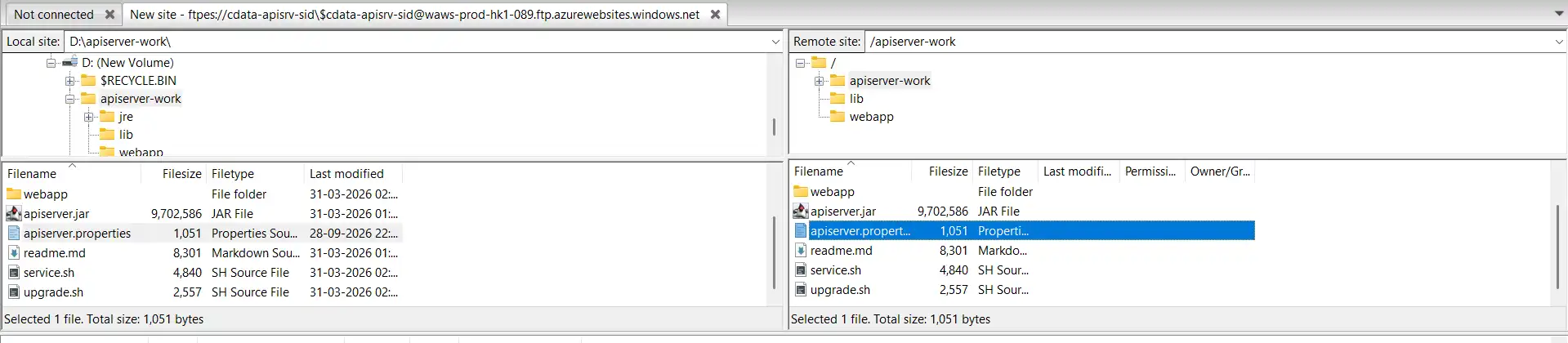 Transferring the API Server files to /site/wwwroot/ over FTPS Transferring the API Server files to /site/wwwroot/ over FTPS