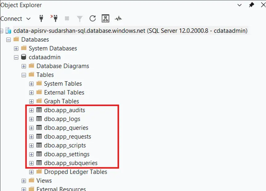 API Server configuration tables created in SQL Server API Server configuration tables created in SQL Server