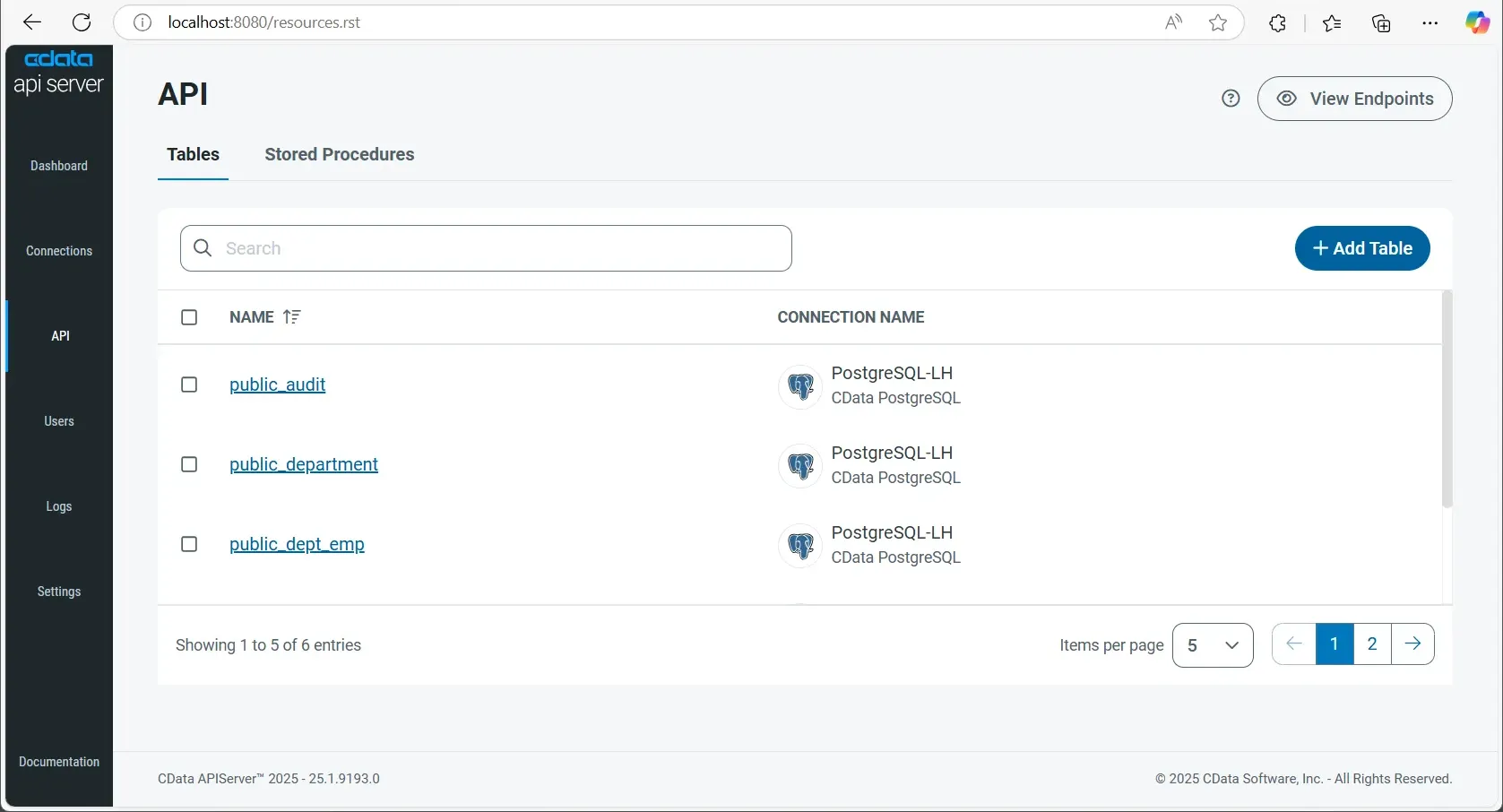 API Inside the CData API Server