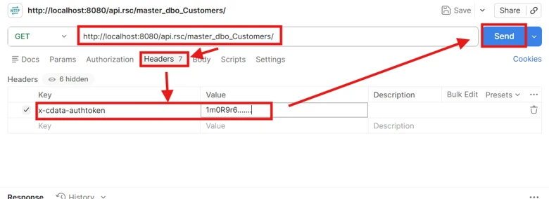 Adding the auth token header in Postman. Adding the auth token header in Postman.