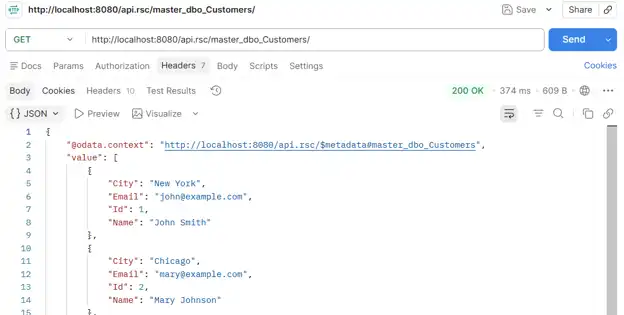 GET request in Postman returning OData JSON. GET request in Postman returning OData JSON.