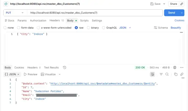 PUT request updating a row by primary key. PUT request updating a row by primary key.