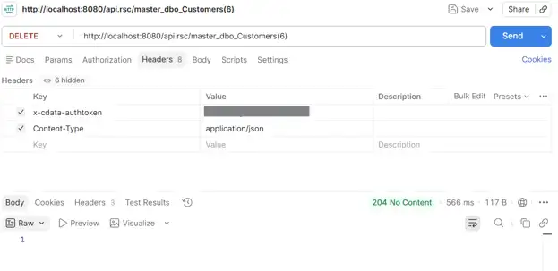DELETE request returning 204 No Content. DELETE request returning 204 No Content.
