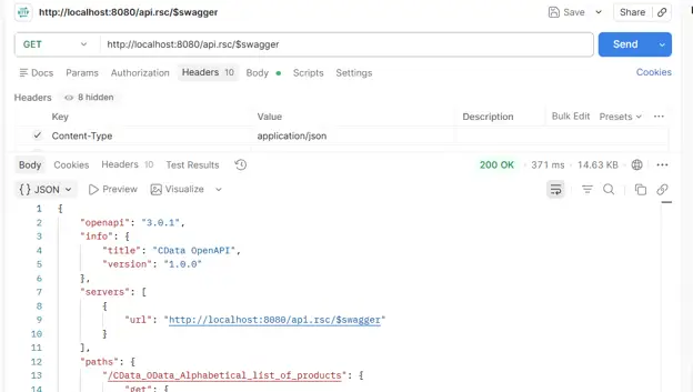 OpenAPI JSON response in Postman. OpenAPI JSON response in Postman.