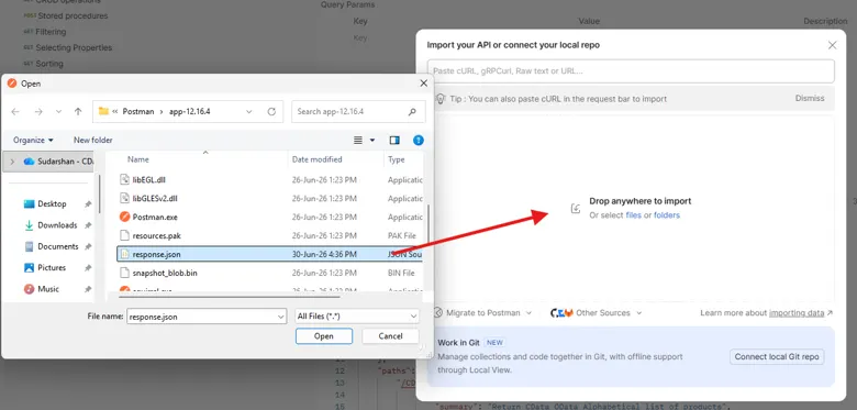Postman import dialog with the OpenAPI definition preview. Postman import dialog with the OpenAPI definition preview.