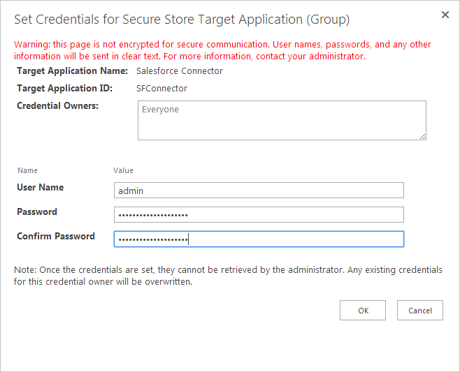 The credentials of a user in the API Server.(Salesforce is shown.)