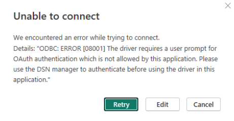 ODBC Error message indicates using Basic over OAuth as the auth scheme