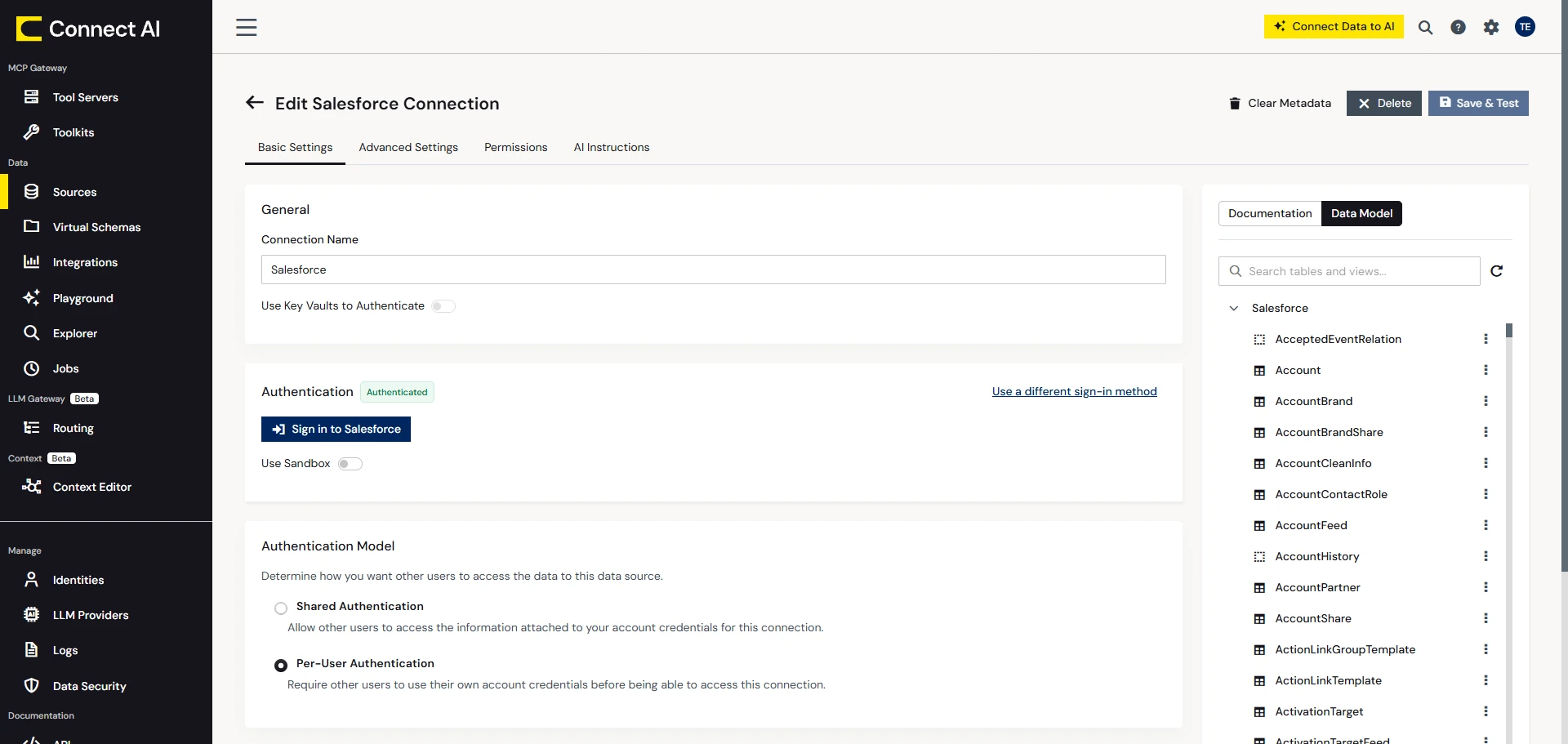 Adding a Salesforce connection in Connect AI Adding a Salesforce connection in Connect AI
