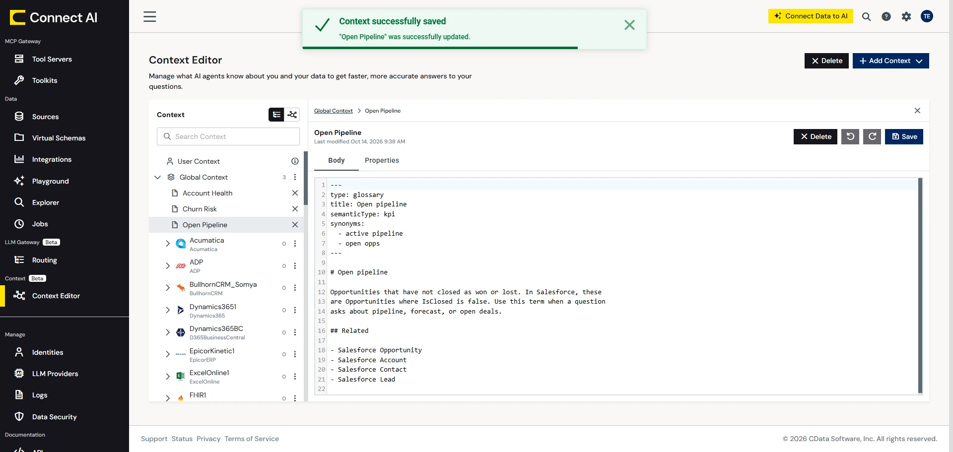 Adding a global context definition for open pipeline Adding a global context definition for open pipeline