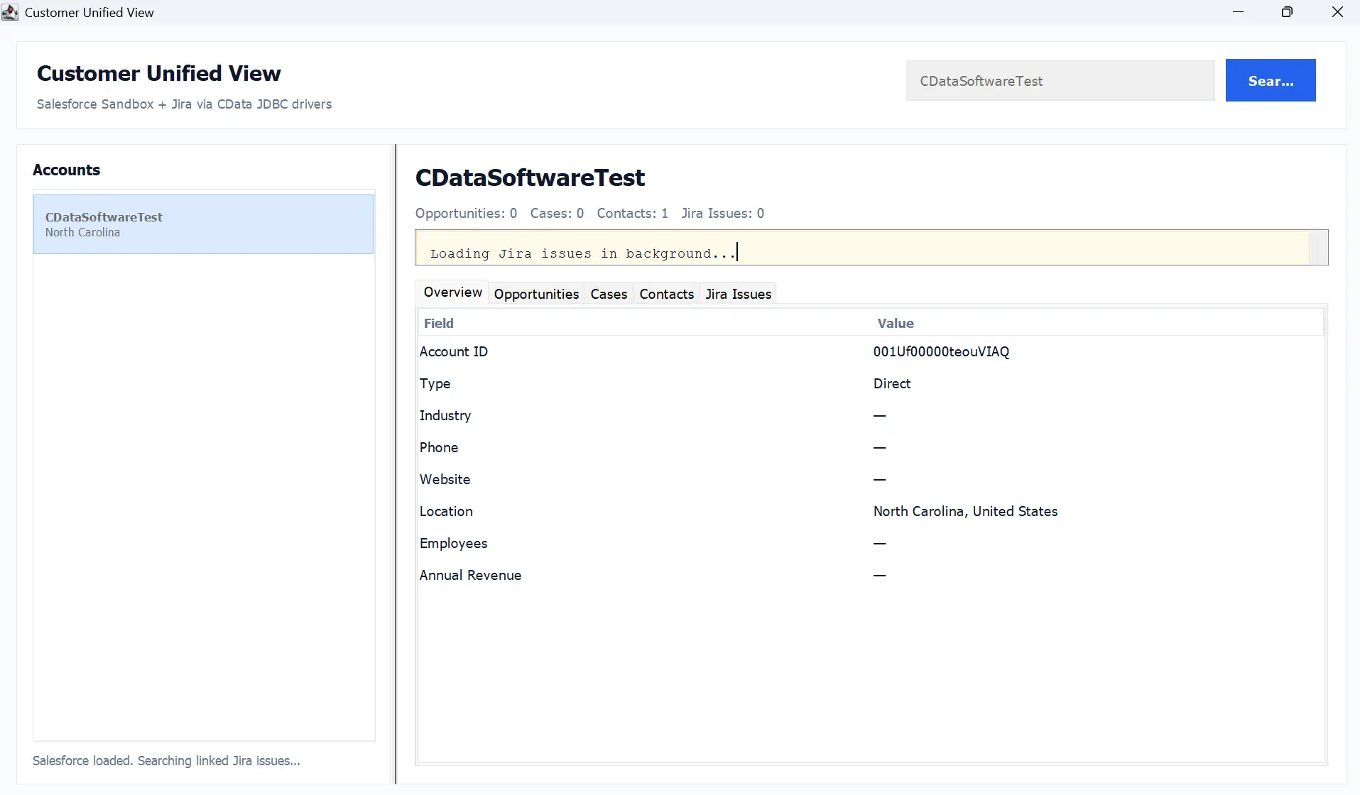 The finished Customer Unified View app