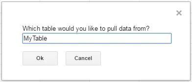 Input box for table selection. Input box for table selection.