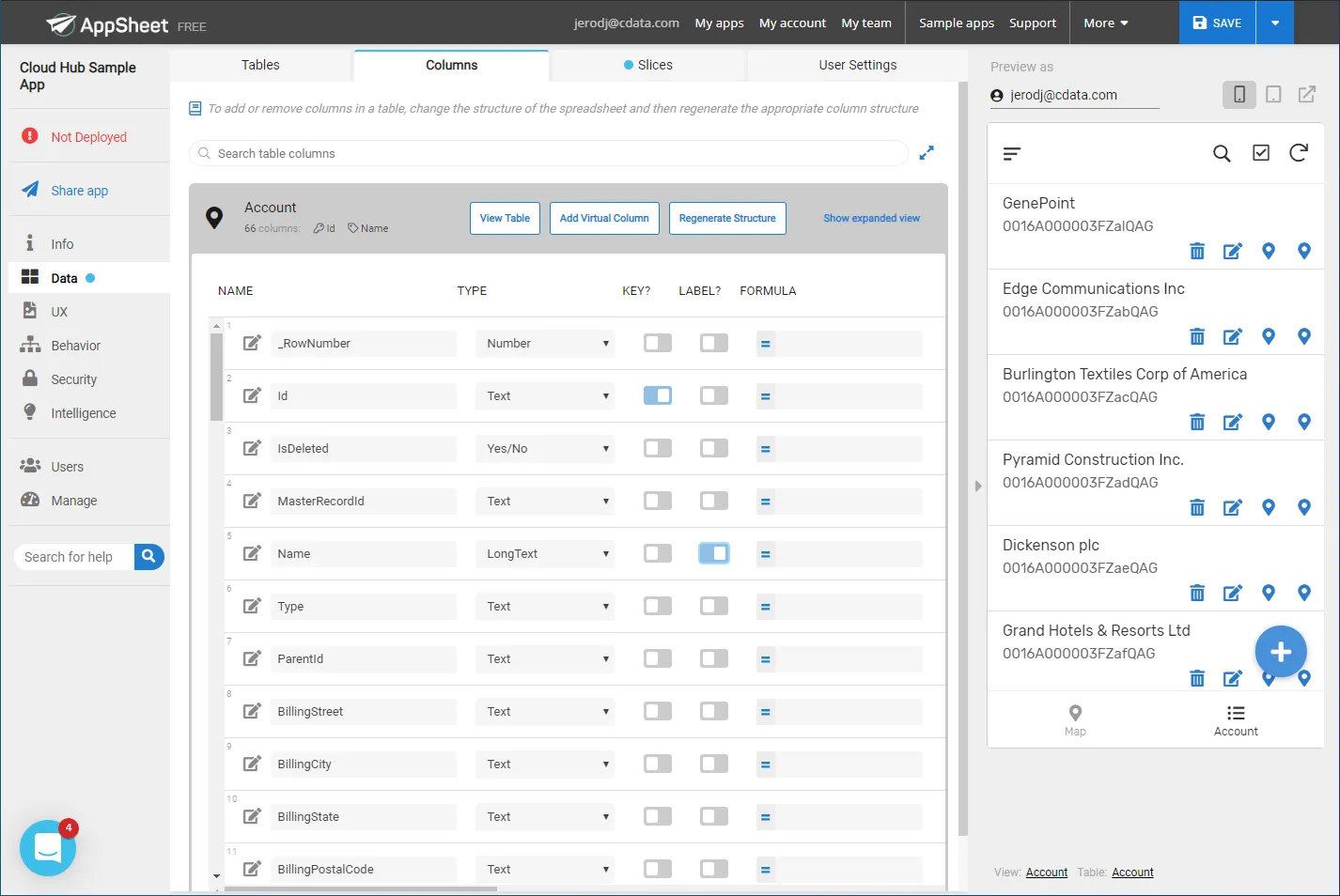 Configuring an app connected to Connect Cloud.