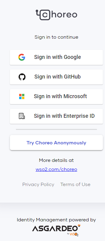 Displaying Choreo landing page