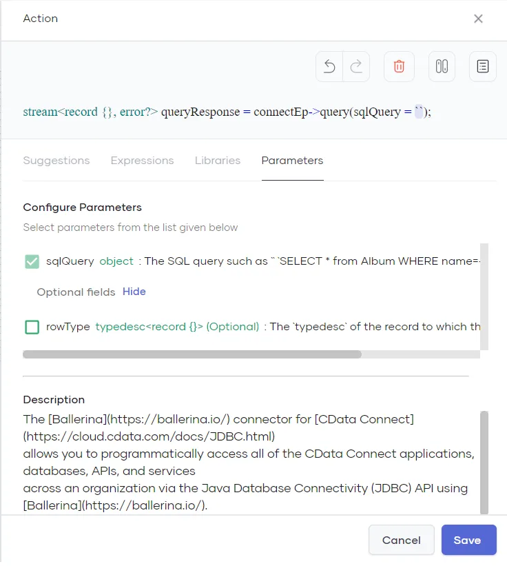 Showing Action pane