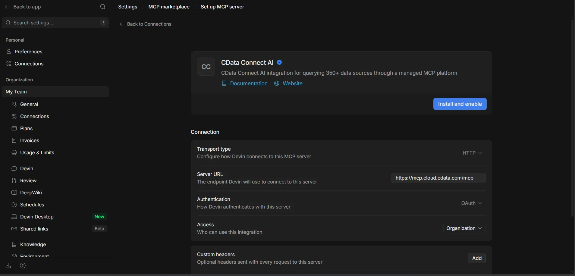 Installing the Connect AI MCP Server in Devin