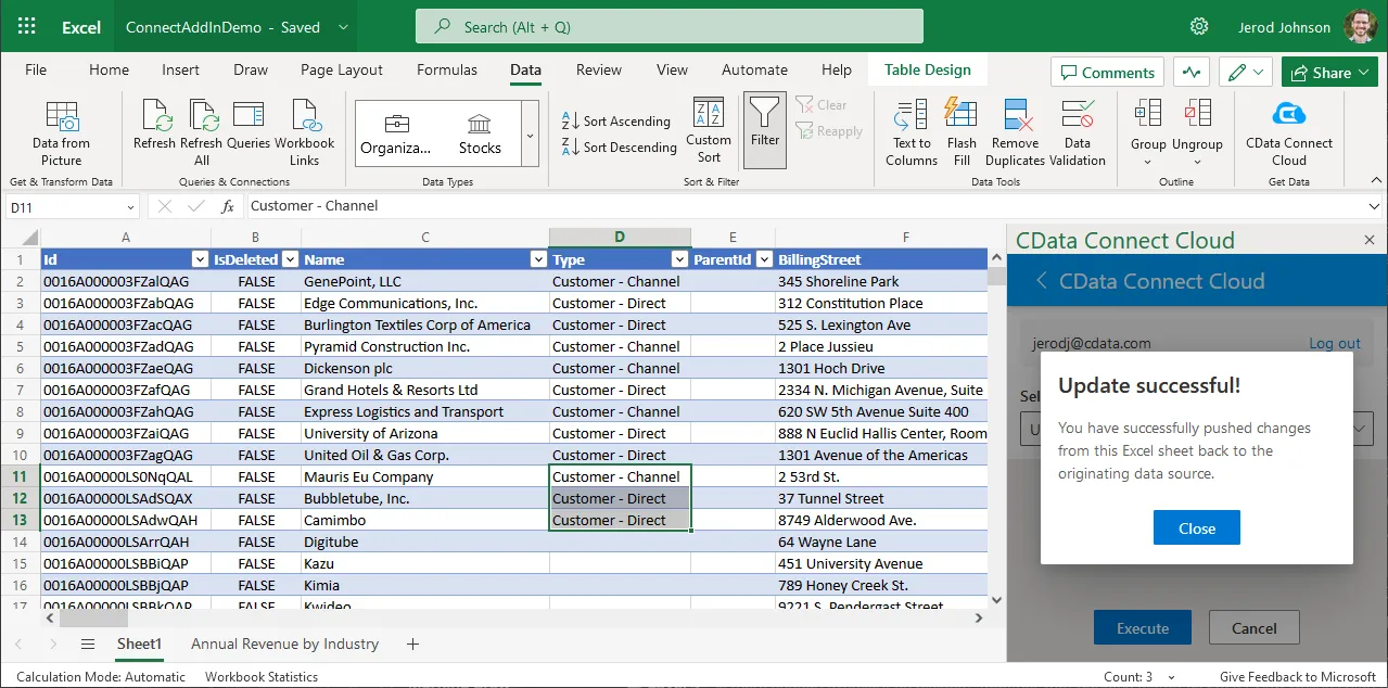 Update complete (Salesforce is shown).