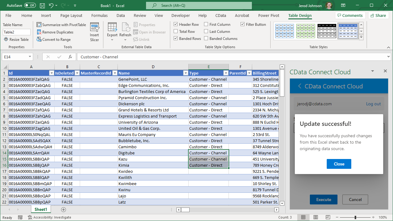 Update complete (Salesforce is shown).