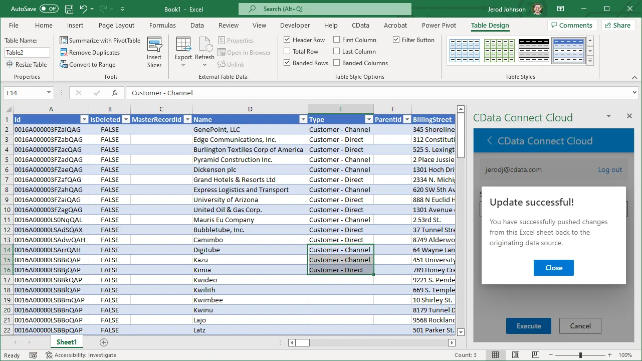 Update complete (Salesforce is shown).