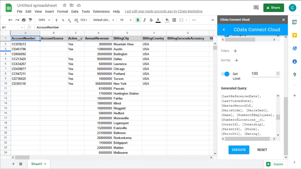 Imported data (Salesforce is shown)