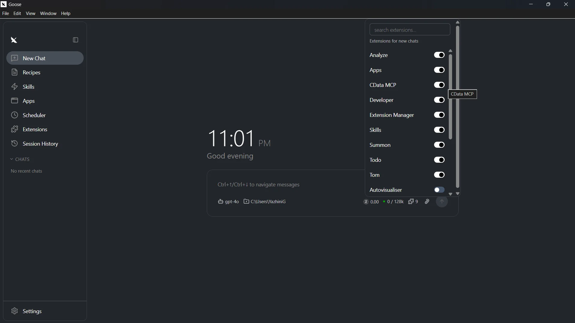 Enabling the CData MCP extension in the chat