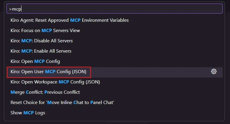 Opening the Kiro user MCP configuration