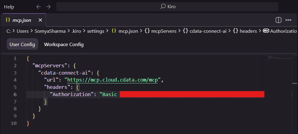 Configuring the Connect AI MCP server in mcp.json