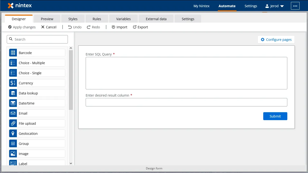 Designing the Start event Form