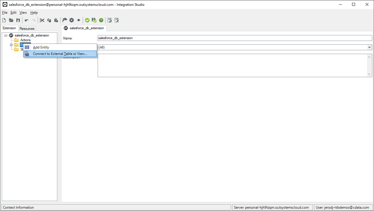 Connecting to external tables or views