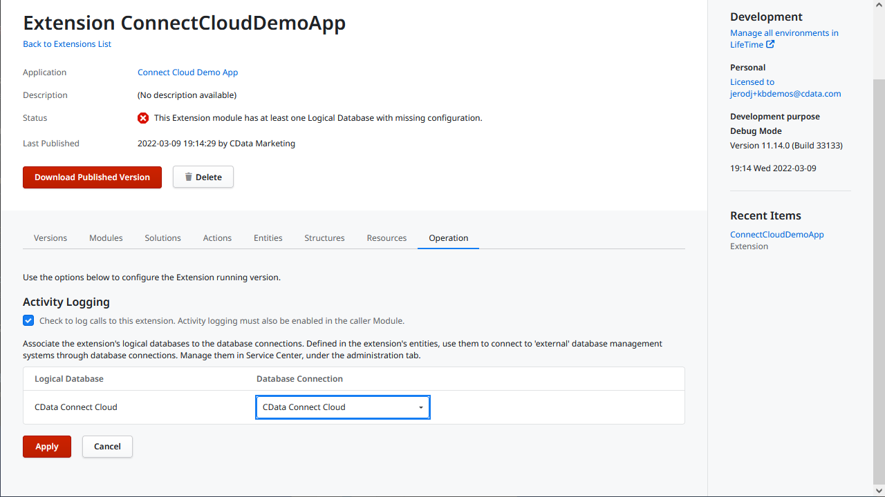 Configuring the external extension